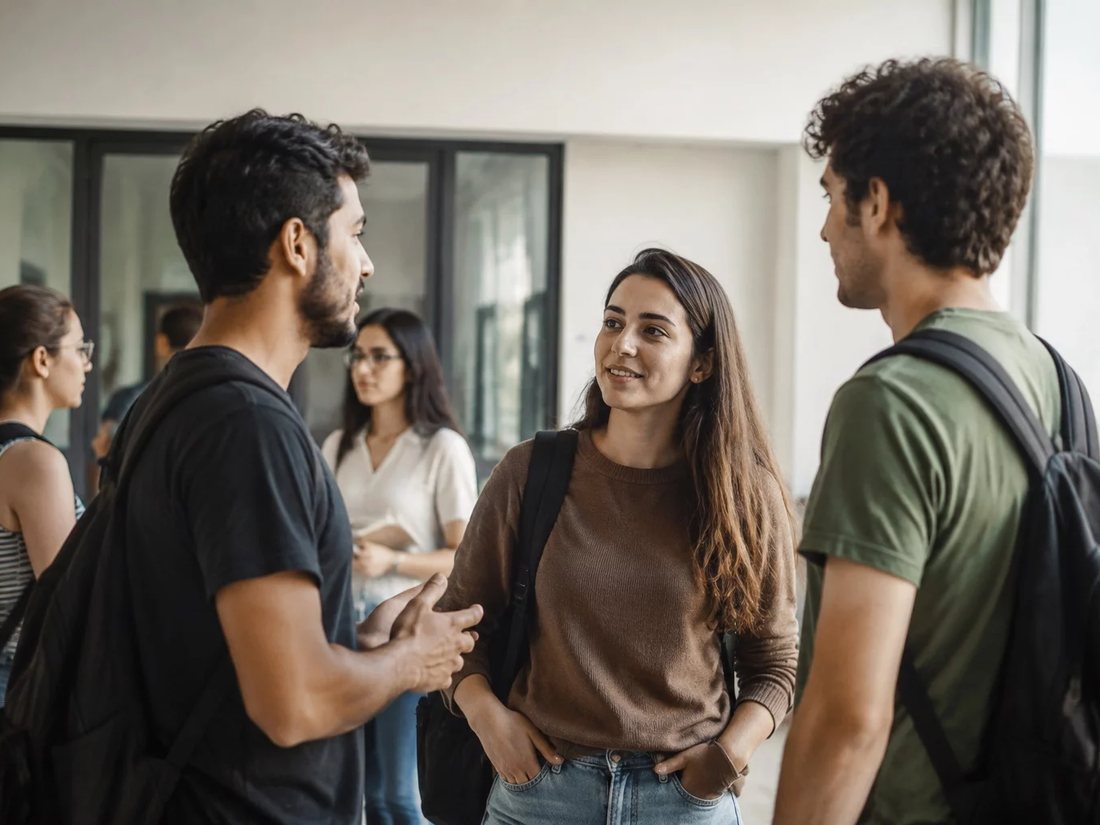 Grupo pequeno lendo folhas impressas de argumentos em volta de uma mesa